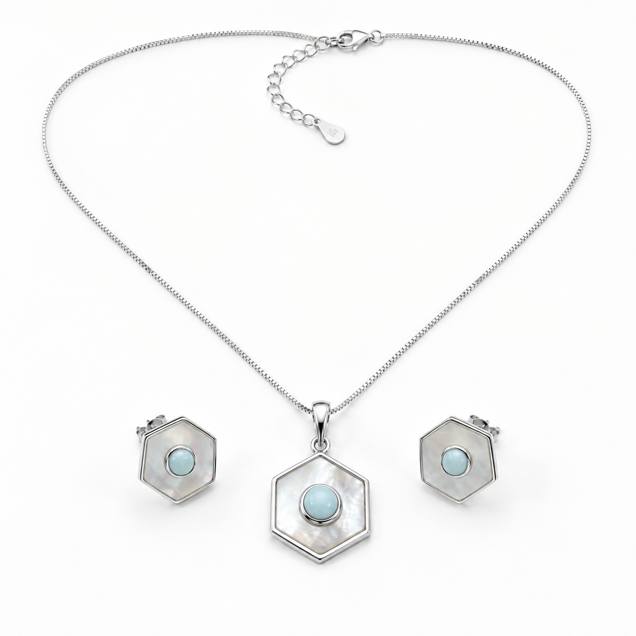 Aqua Hexa Silver Set | 925 Silver