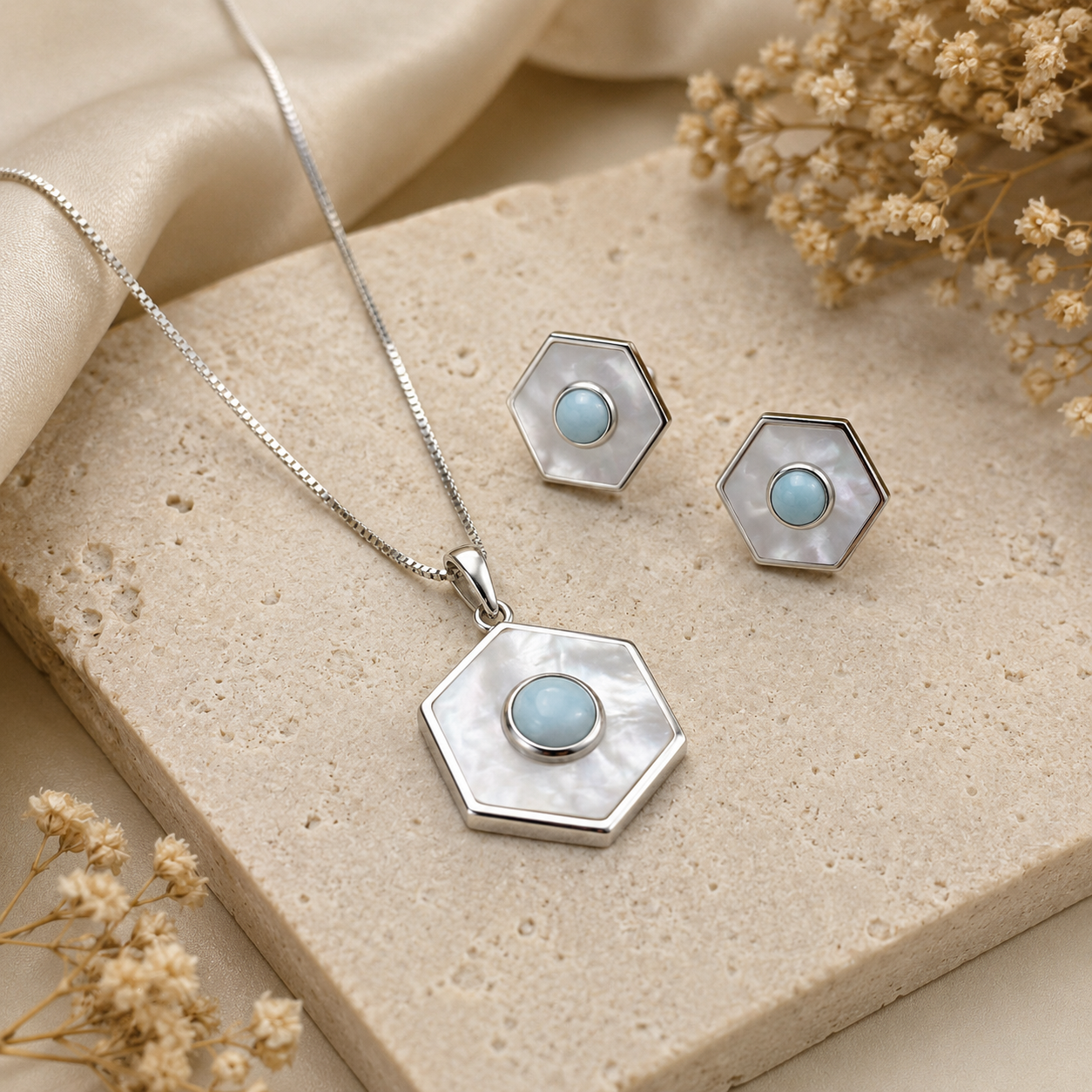 Aqua Hexa Silver Set | 925 Silver