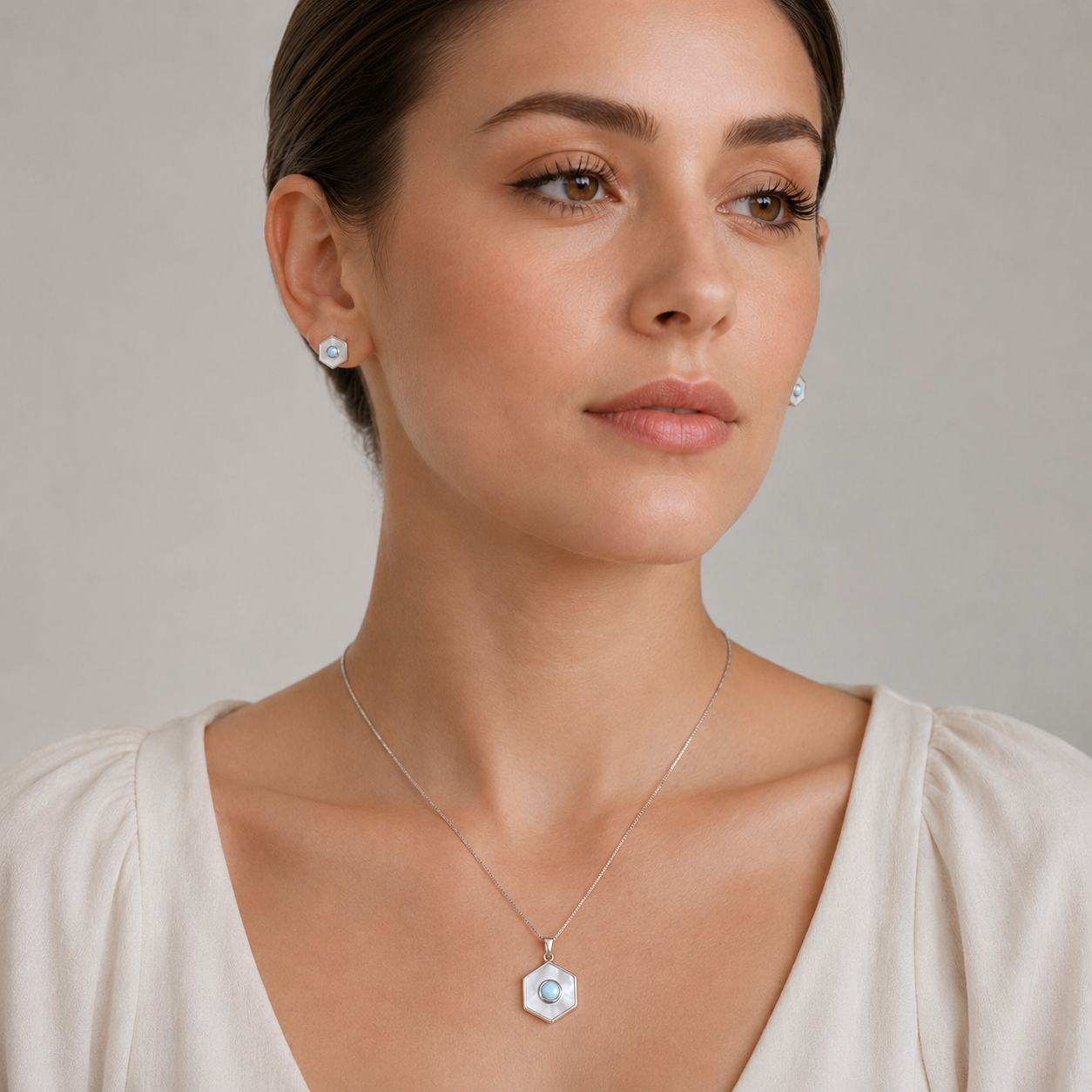 Aqua Hexa Silver Set | 925 Silver