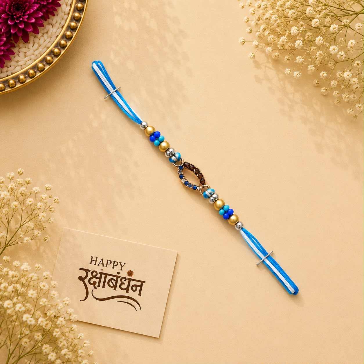 Azure Evil Eye Silver Rakhi