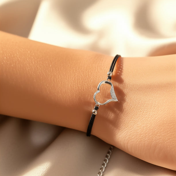 Minimal Heart Cord Bracelet | 925 Silver