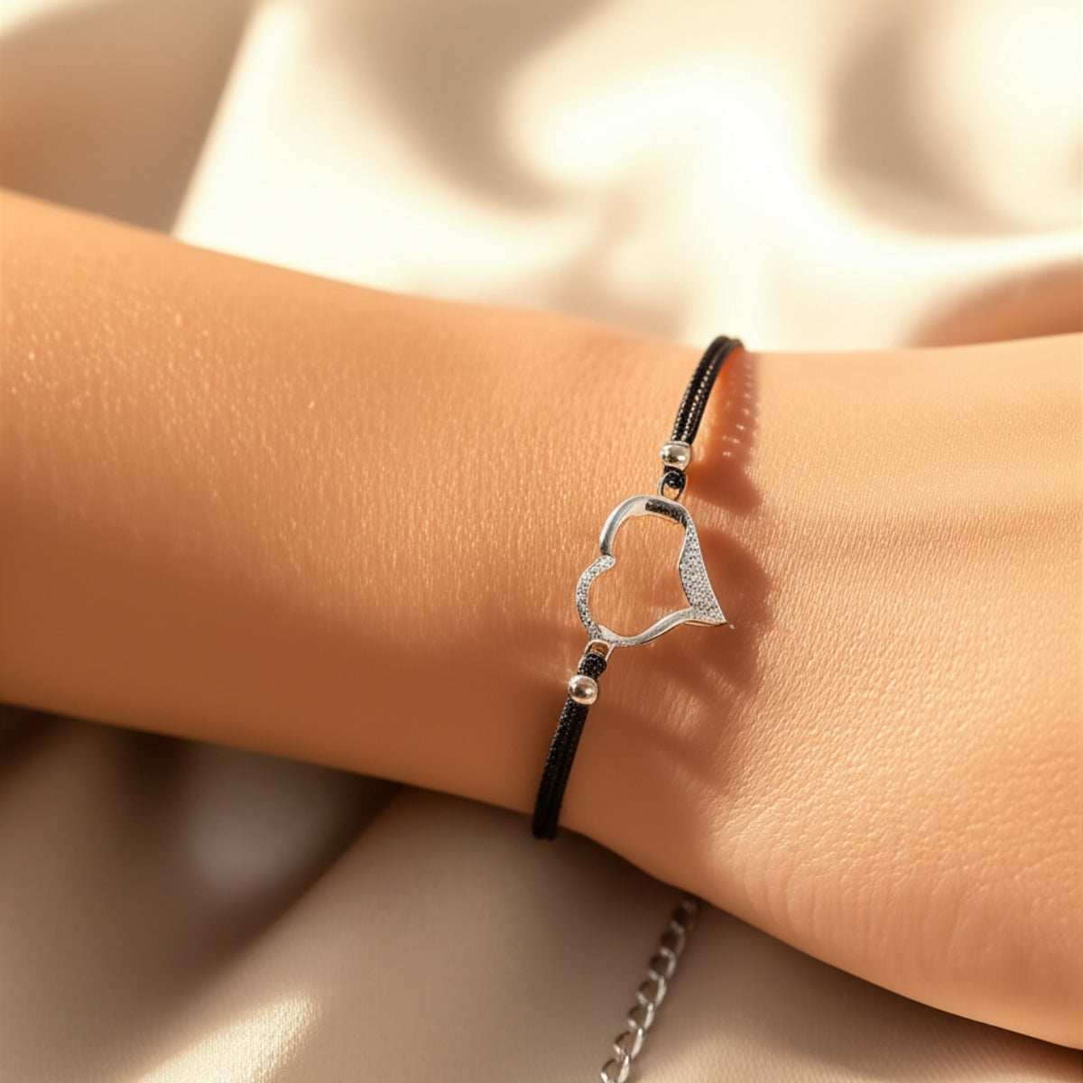 Minimal Heart Cord Bracelet | 925 Silver
