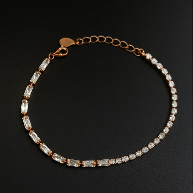 Crystal Square Gold Tennis Bracelet | 925 Silver