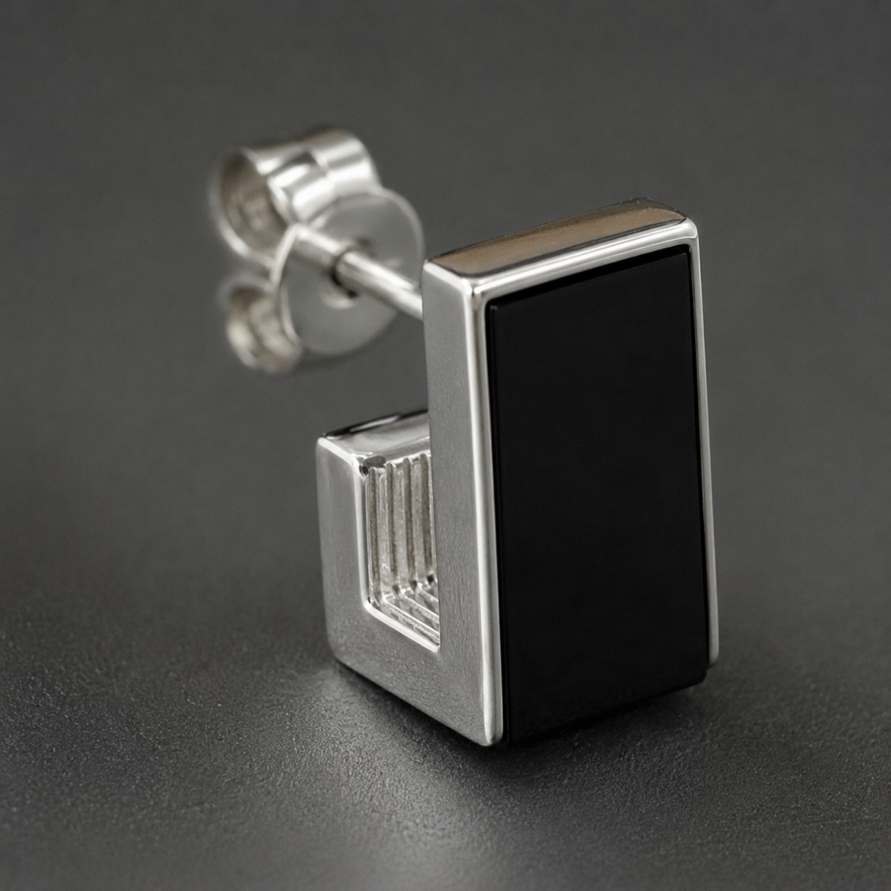 Black Edge Stud Earrings | 925 Silver