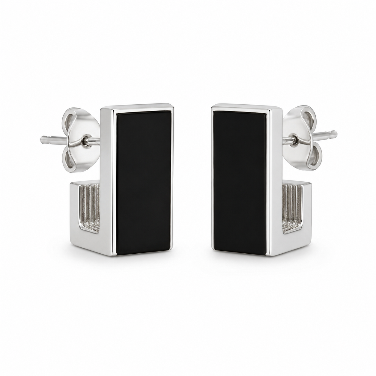 Black Edge Stud Earrings | 925 Silver