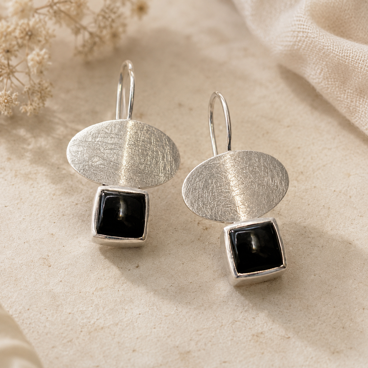 Black Silver Danglers | 925 Silver