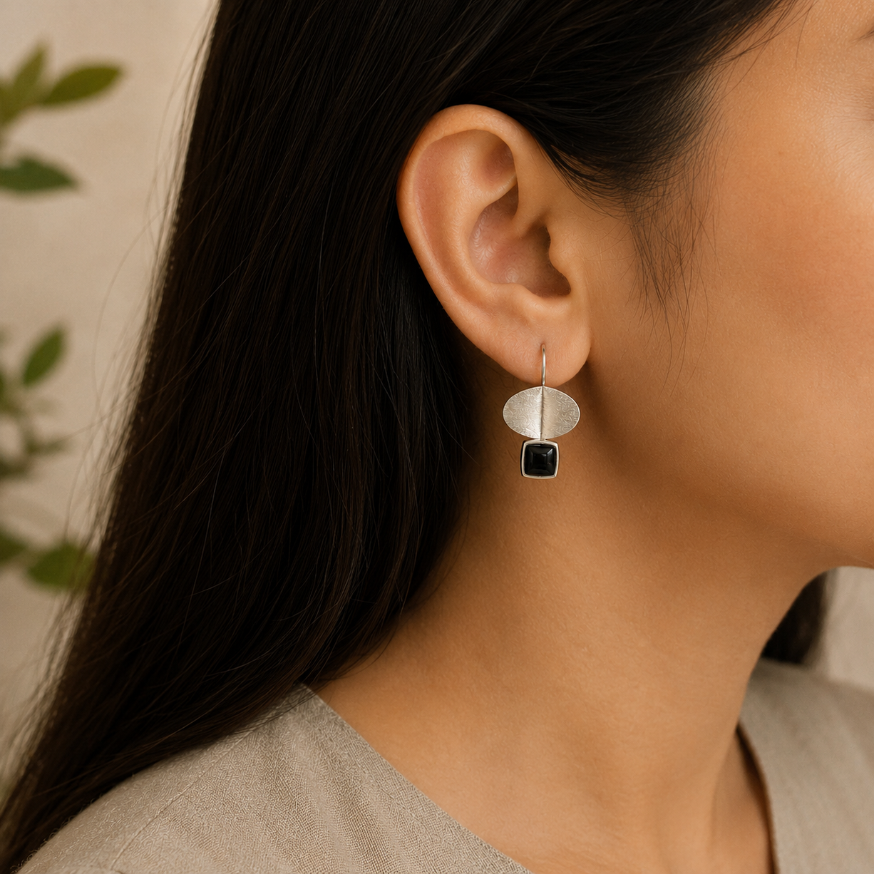 Black Silver Danglers | 925 Silver