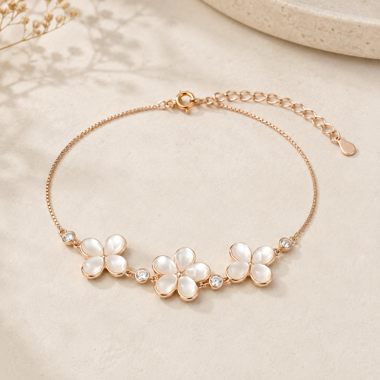 Blossom Muse Rose Gold Flower Bracelet | 925 Silver