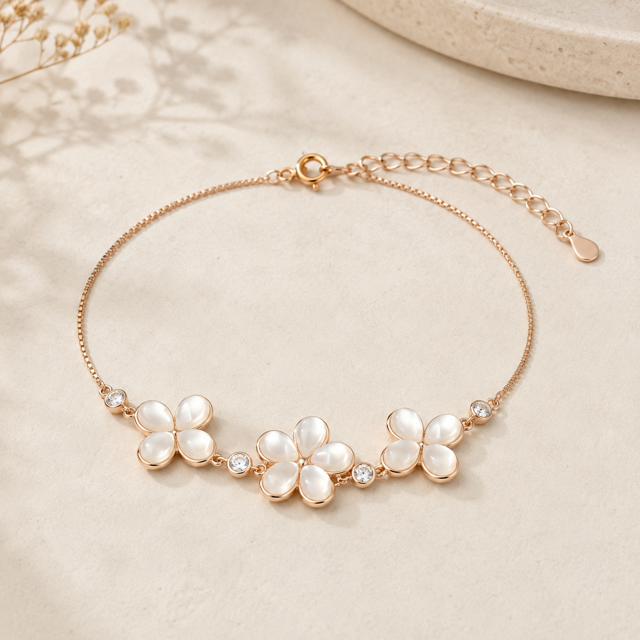 Blossom Muse Rose Gold Flower Bracelet | 925 Silver