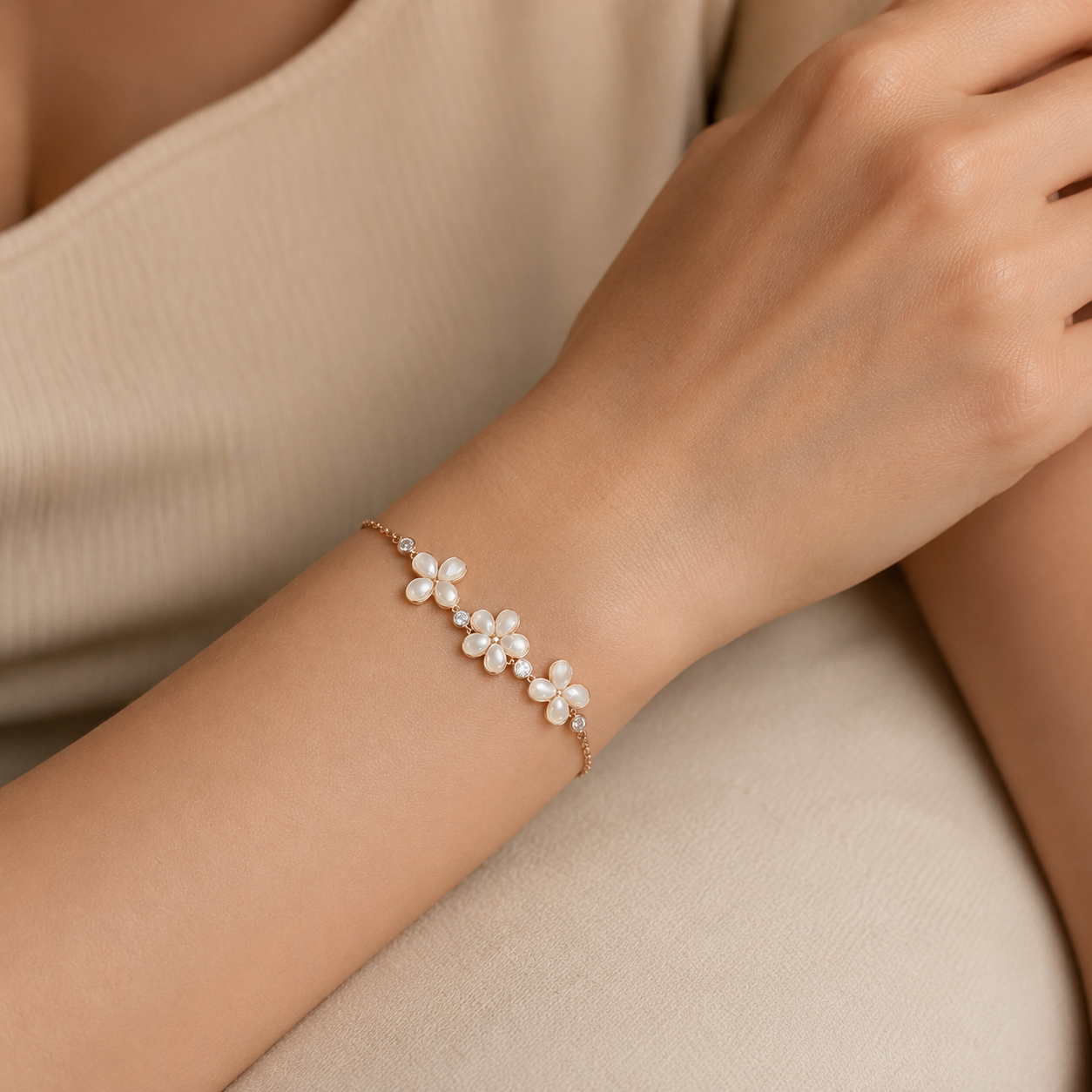 Blossom Muse Rose Gold Flower Bracelet | 925 Silver