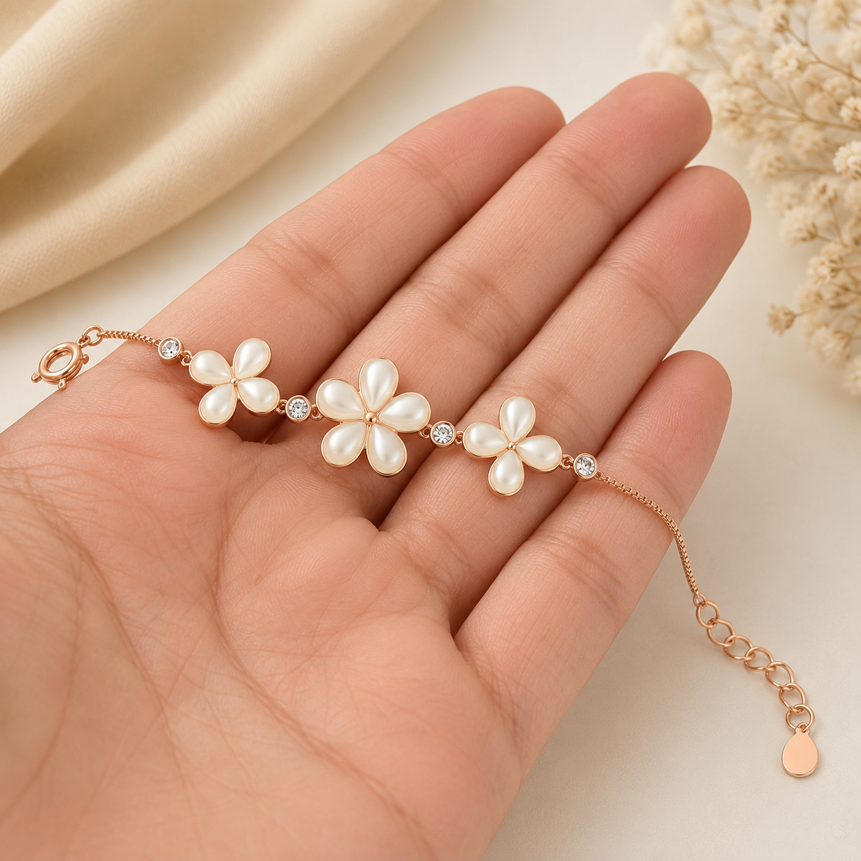 Blossom Muse Rose Gold Flower Bracelet | 925 Silver