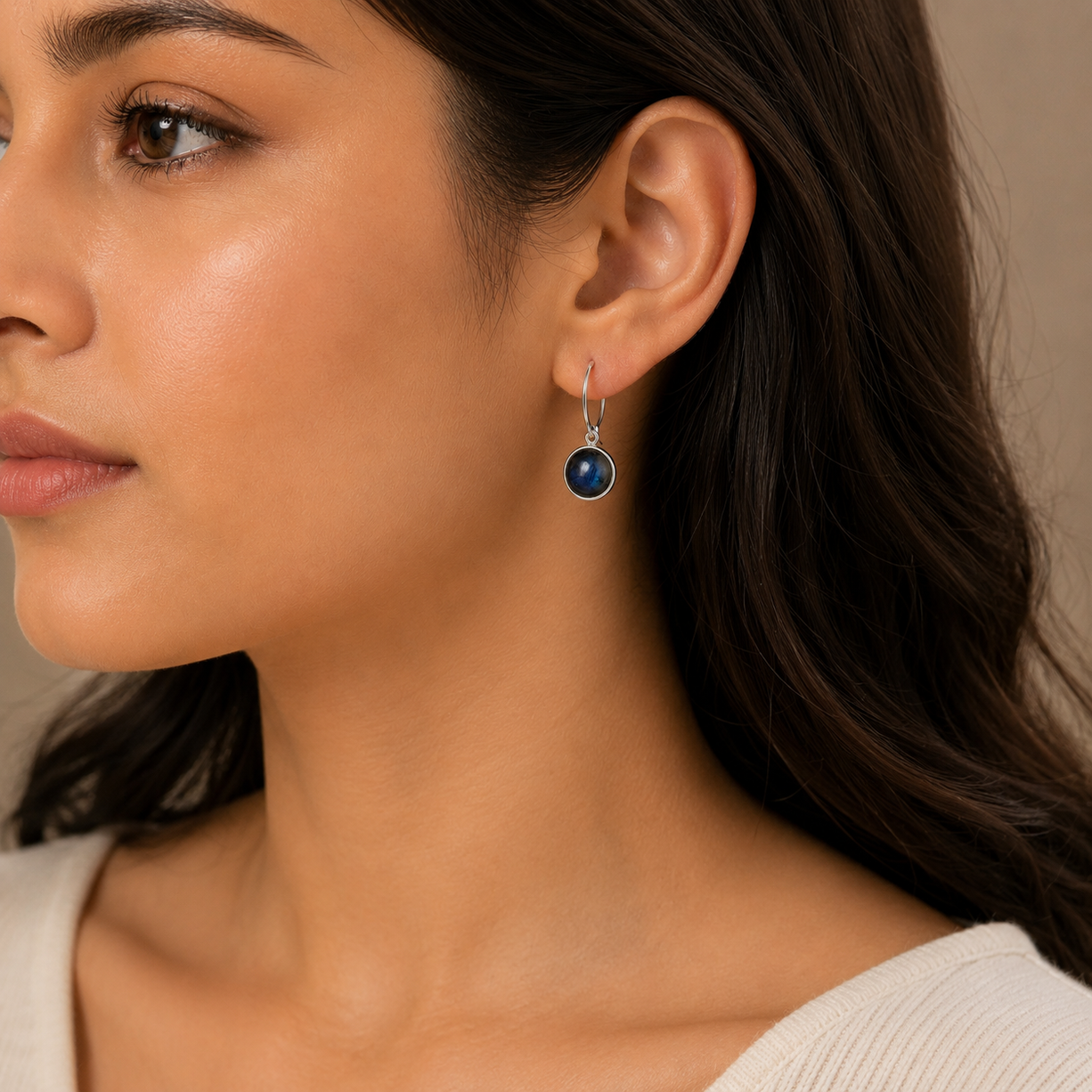 Blue Stone Round Drop Earrings | 925 Silver