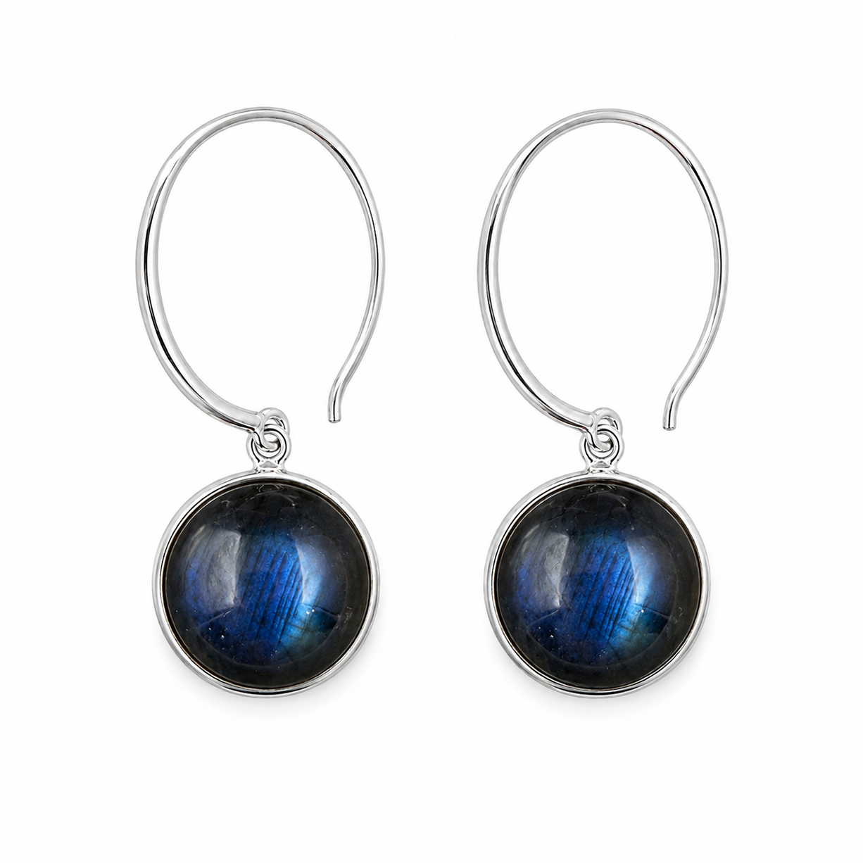 Blue Stone Round Drop Earrings | 925 Silver