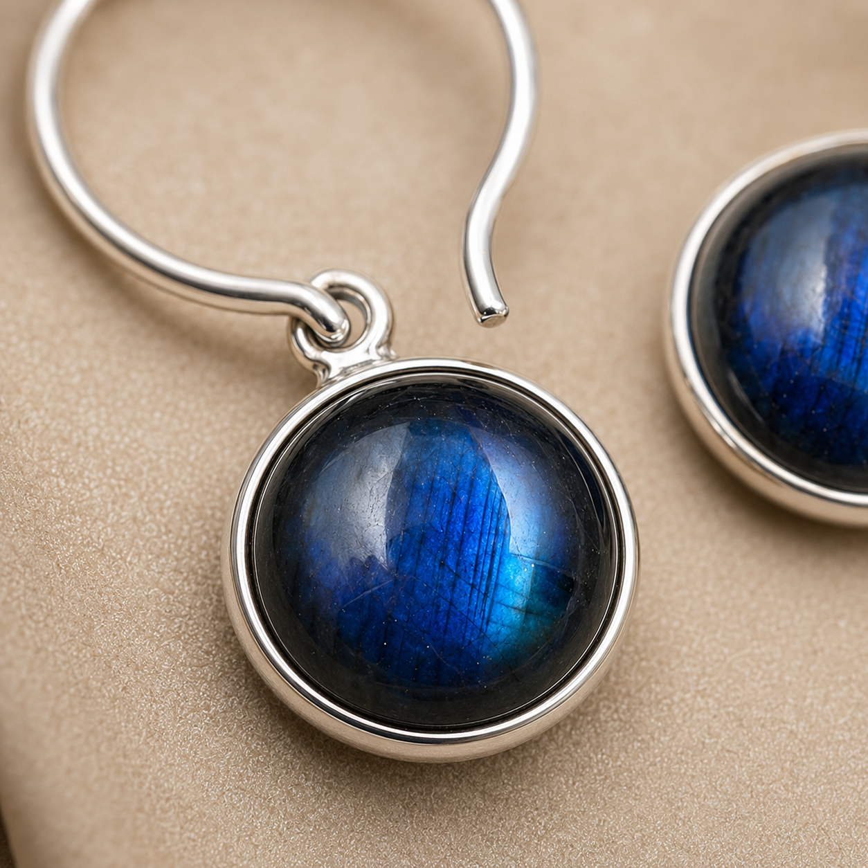 Blue Stone Round Drop Earrings | 925 Silver
