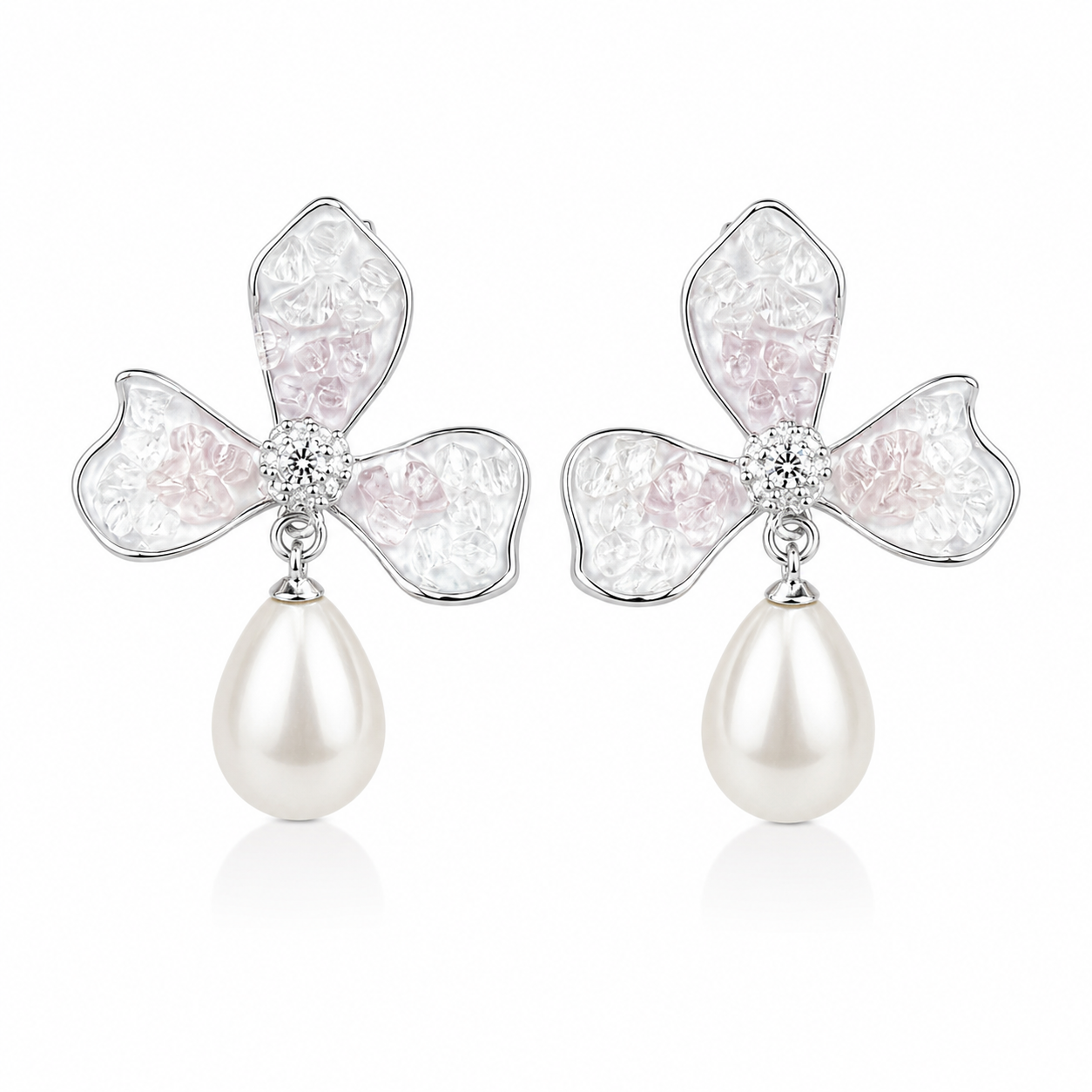 Blush Petal Pearls Earrings | 925 Silver