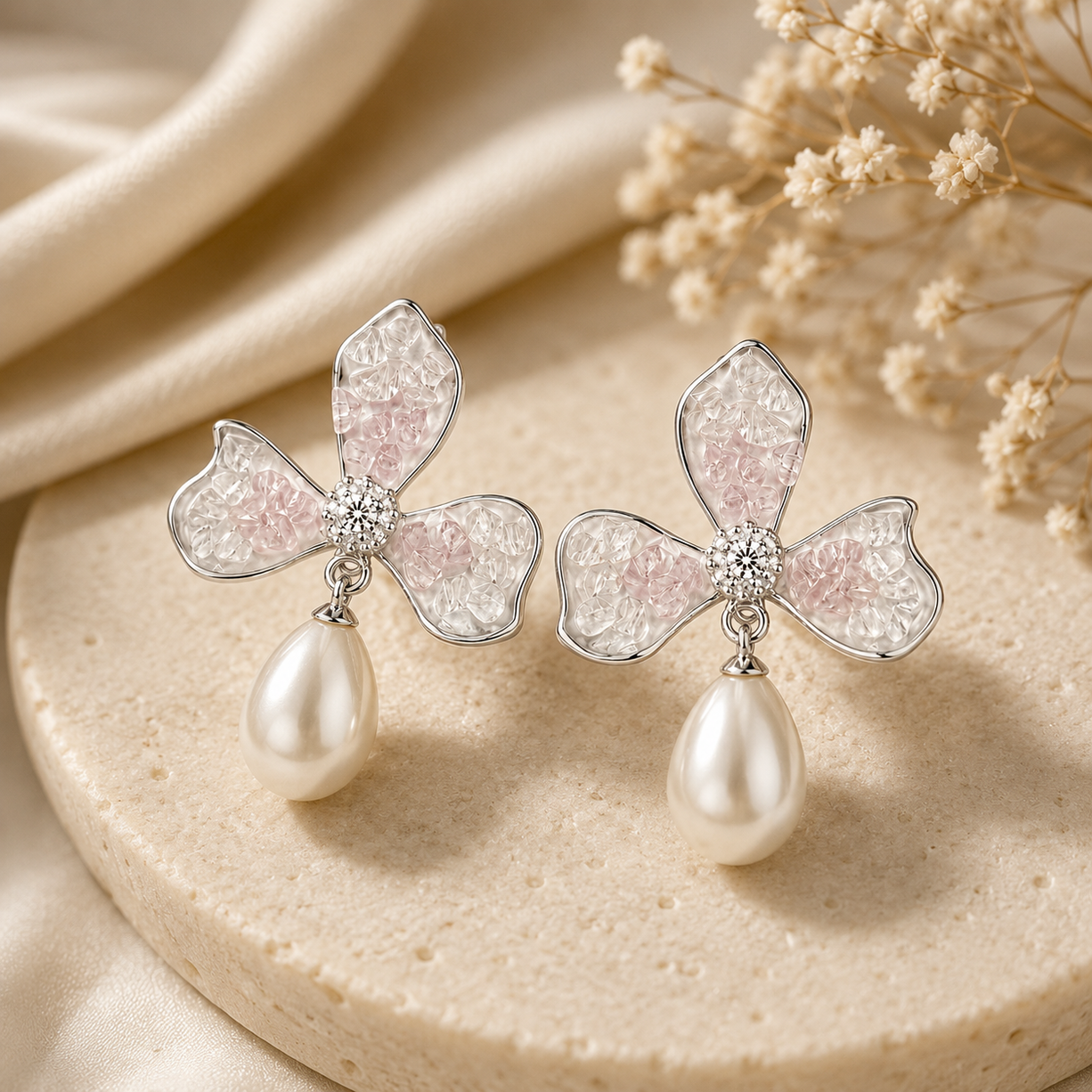 Blush Petal Pearls Earrings | 925 Silver