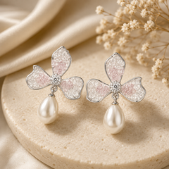 Blush Petal Pearls Earrings | 925 Silver