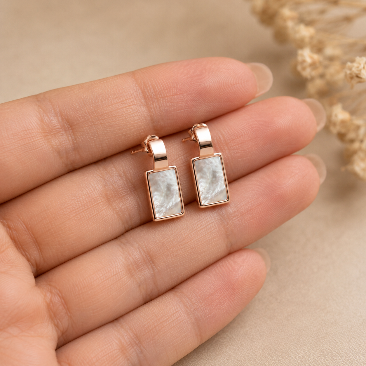 Blush Square Shell Earrings | 925 Silver