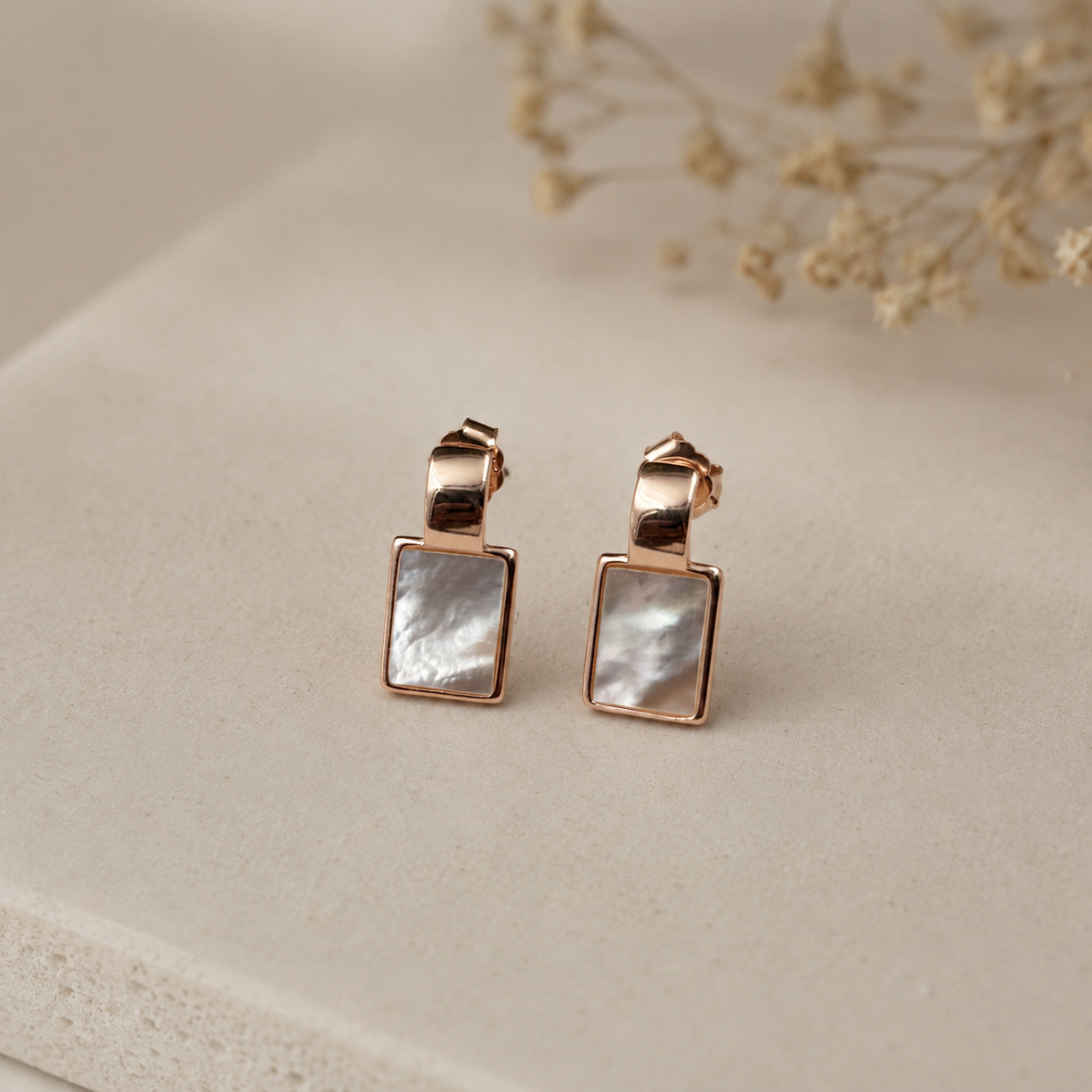 Blush Square Shell Earrings | 925 Silver