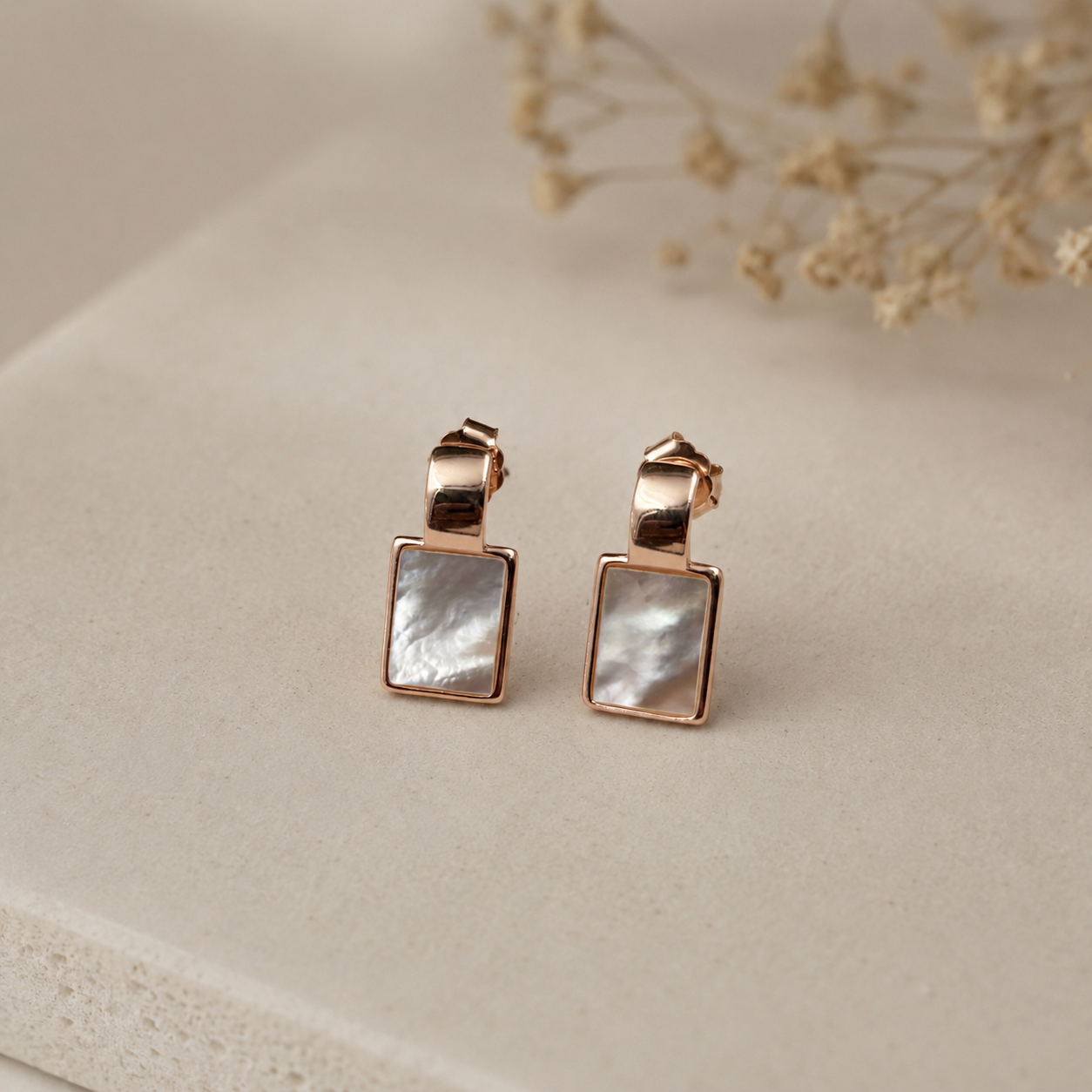 Blush Square Shell Earrings | 925 Silver