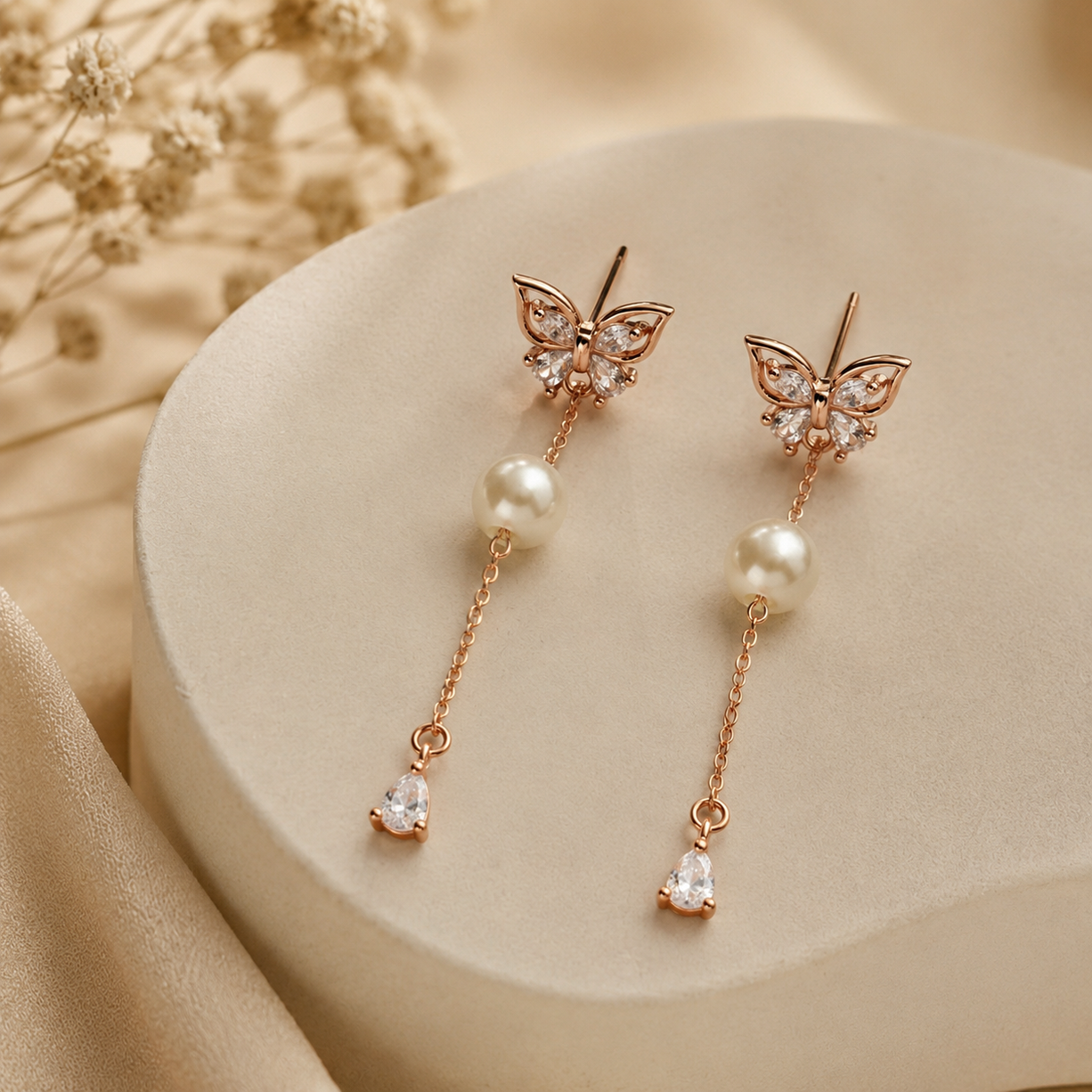 Blush Whisper Rose Drop Earrings | 925 Silver
