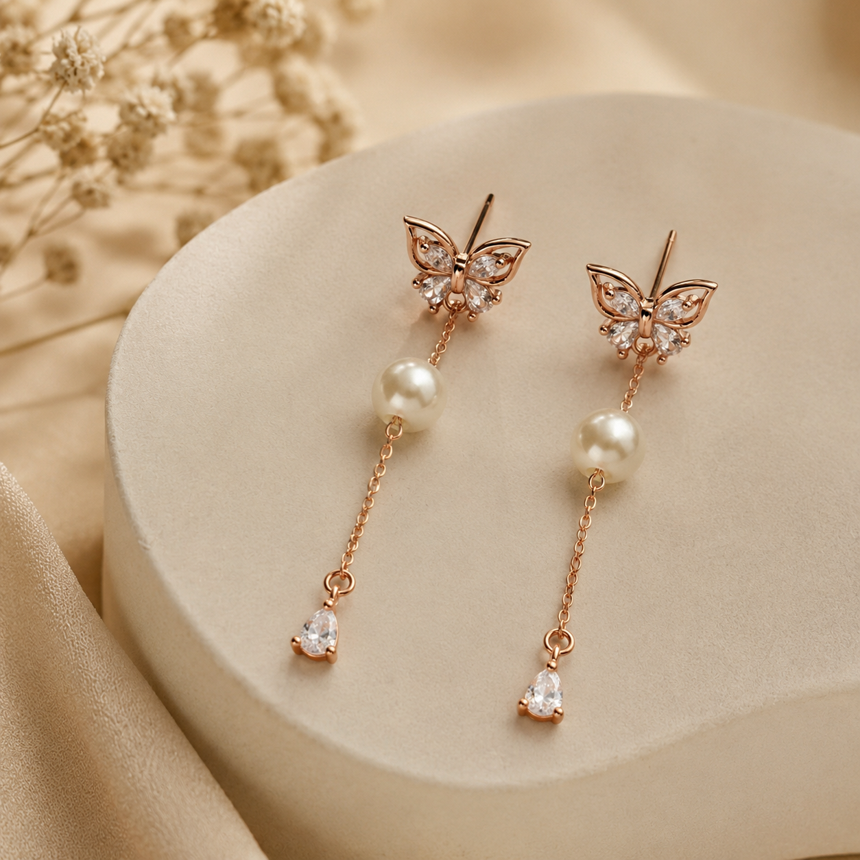 Blush Whisper Rose Drop Earrings | 925 Silver