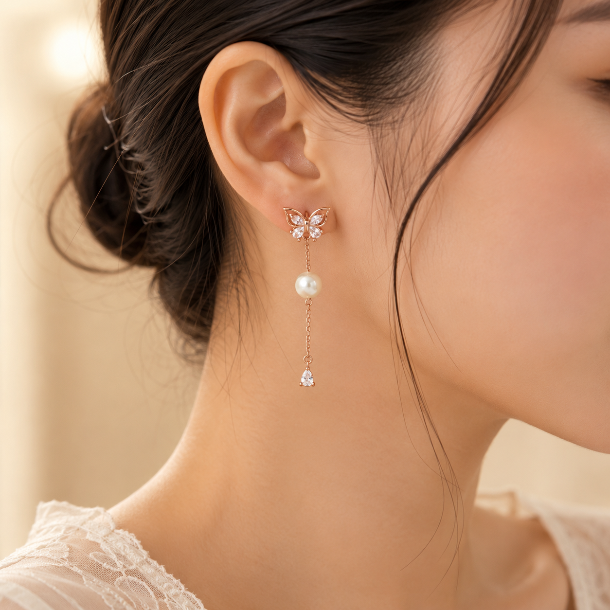 Blush Whisper Rose Drop Earrings | 925 Silver