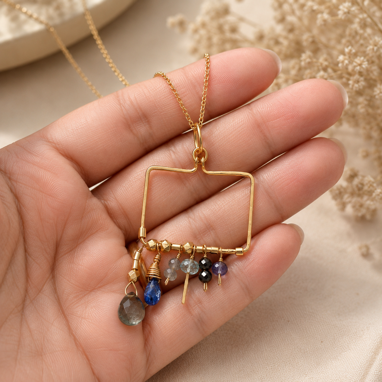 Boho Prism Charm Frame Necklace | 925 Silver