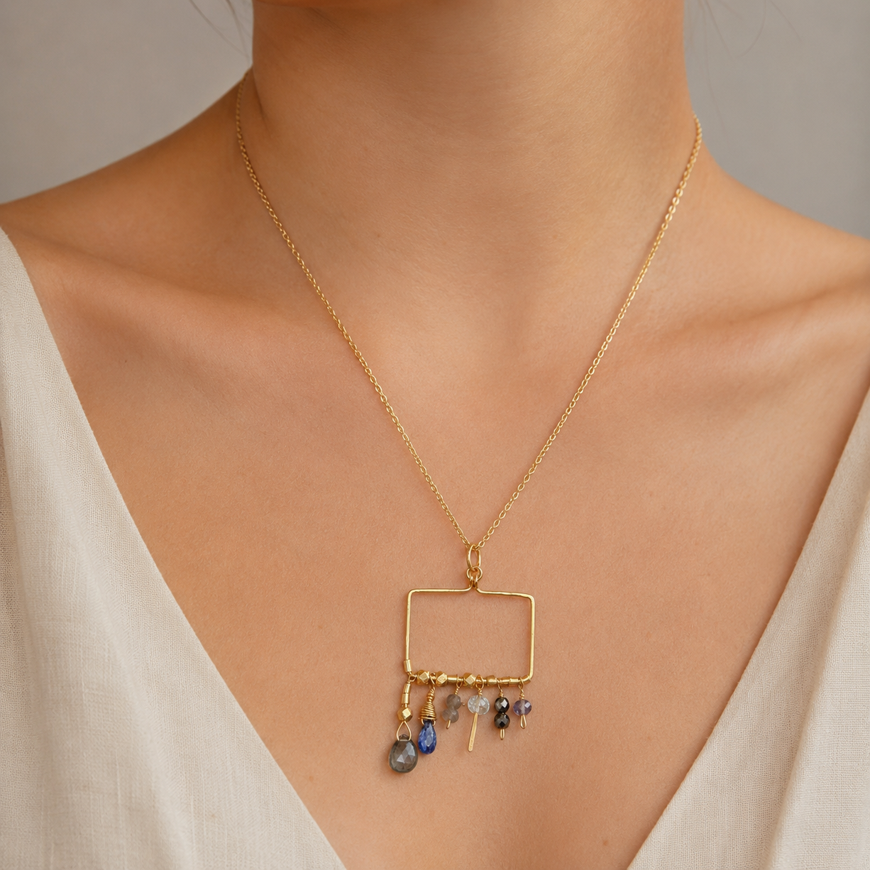 Boho Prism Charm Frame Necklace | 925 Silver