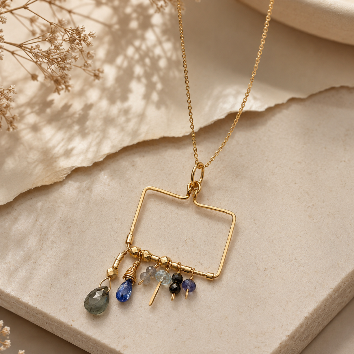 Boho Prism Charm Frame Necklace | 925 Silver