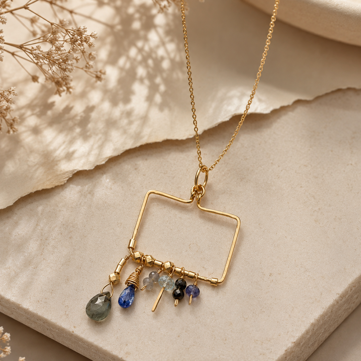 Boho Prism Charm Frame Necklace | 925 Silver