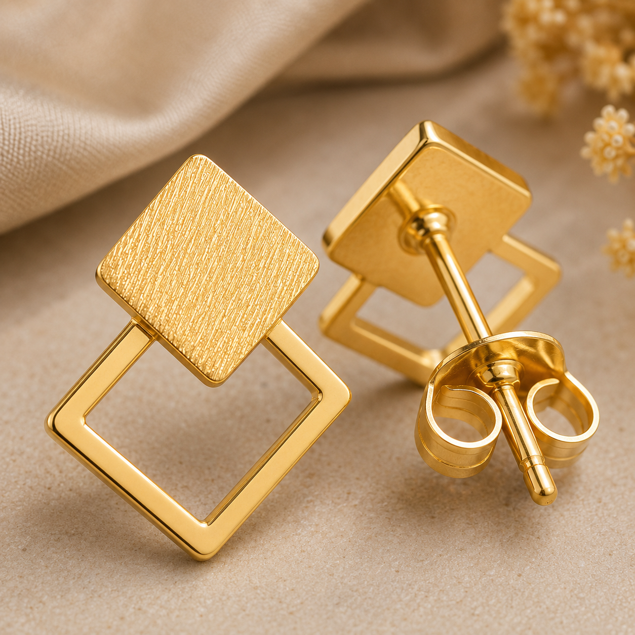 Bold Gold Square Danglers | 925 Silver