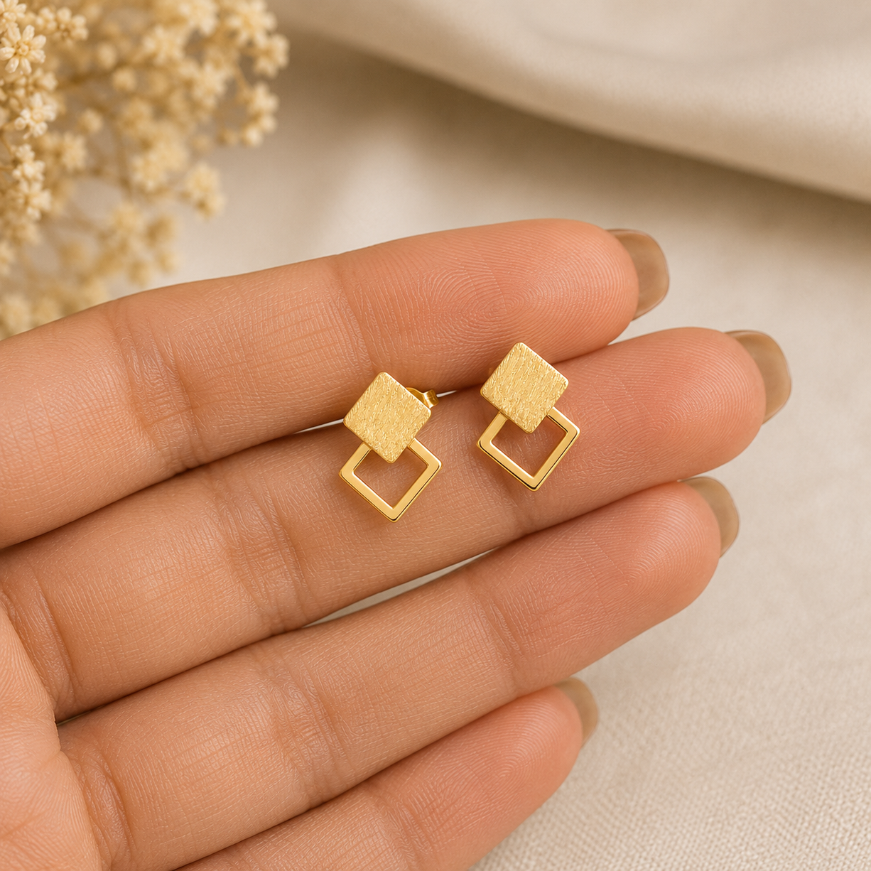 Bold Gold Square Danglers | 925 Silver