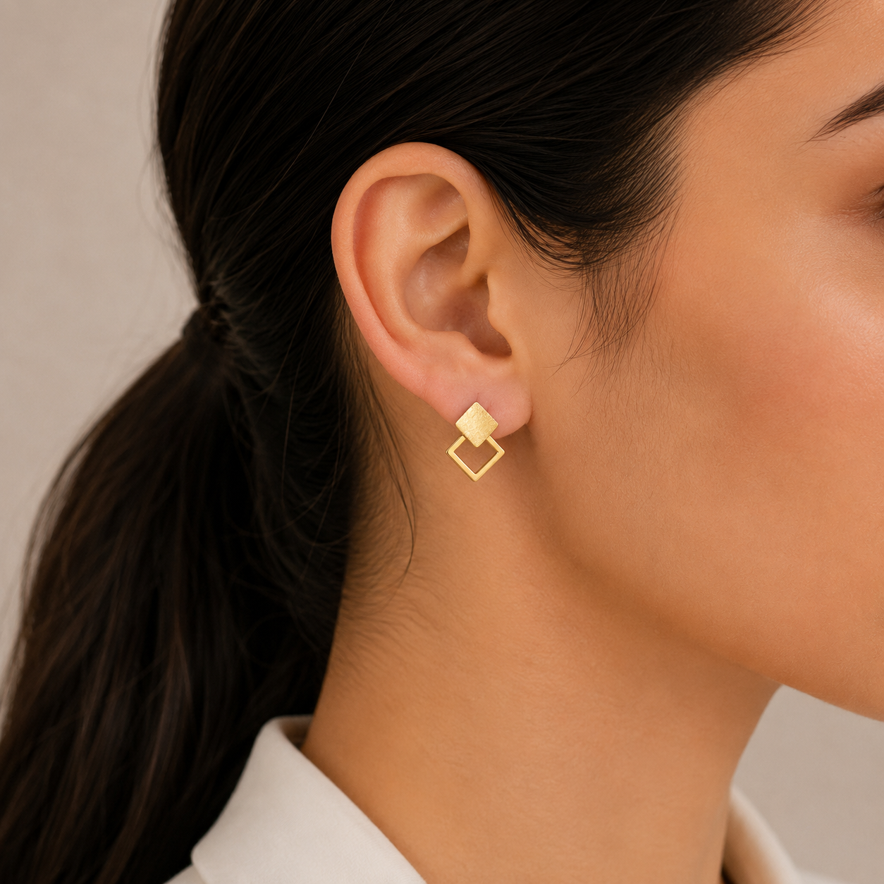 Bold Gold Square Danglers | 925 Silver