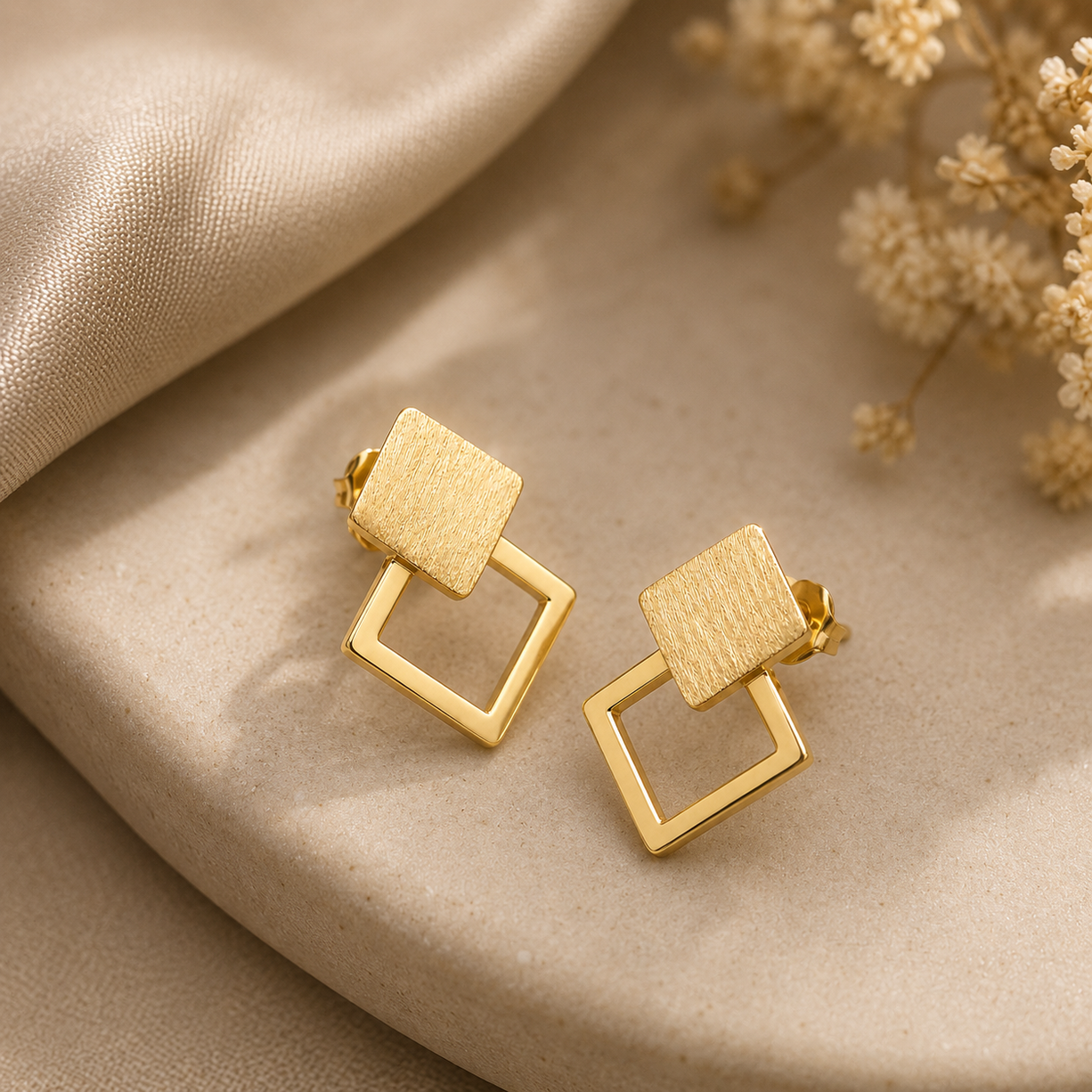 Bold Gold Square Danglers | 925 Silver
