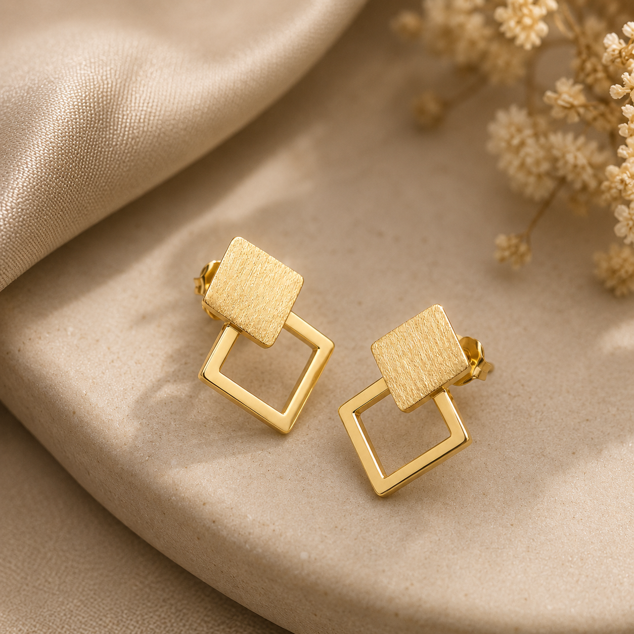 Bold Gold Square Danglers | 925 Silver