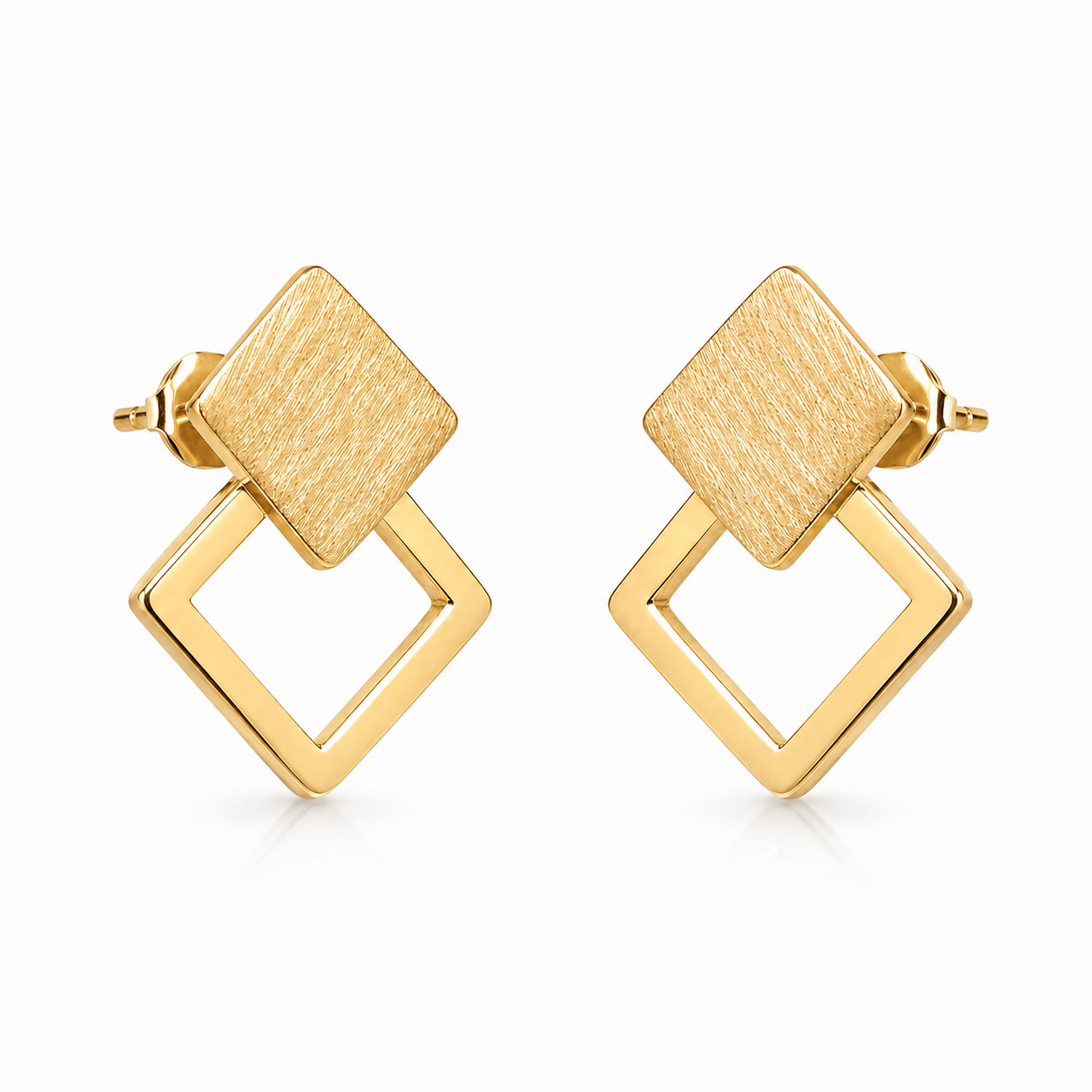 Bold Gold Square Danglers | 925 Silver