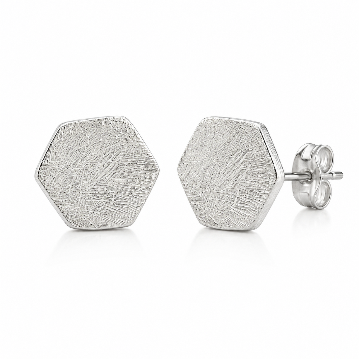 Brushed Hex Stud Earrings | 925 Silver