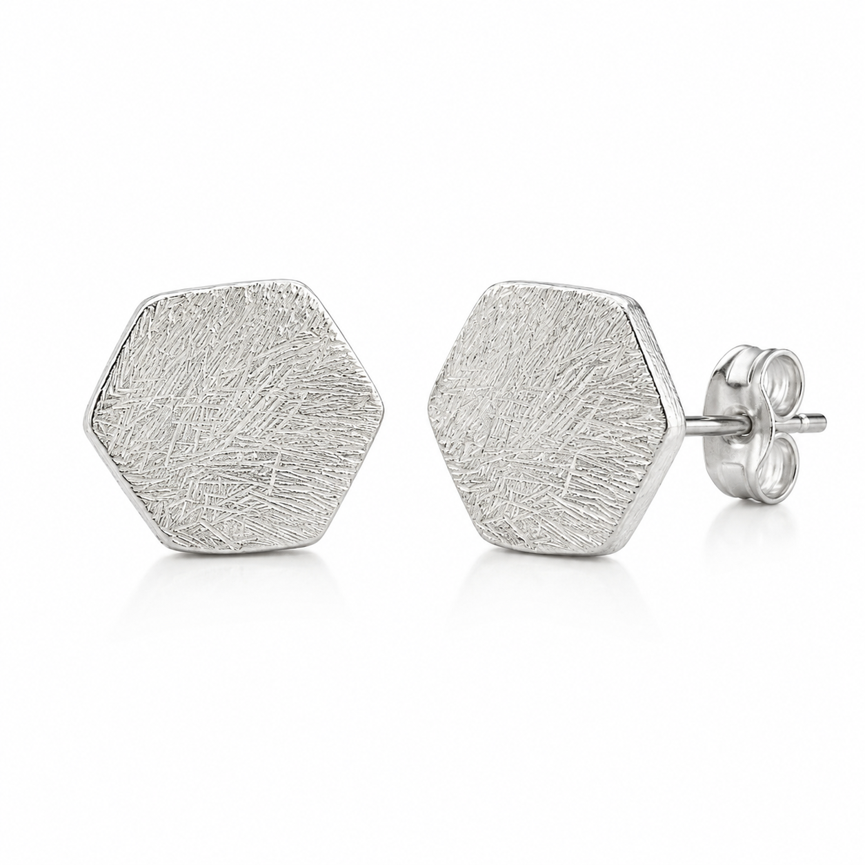 Brushed Hex Stud Earrings | 925 Silver