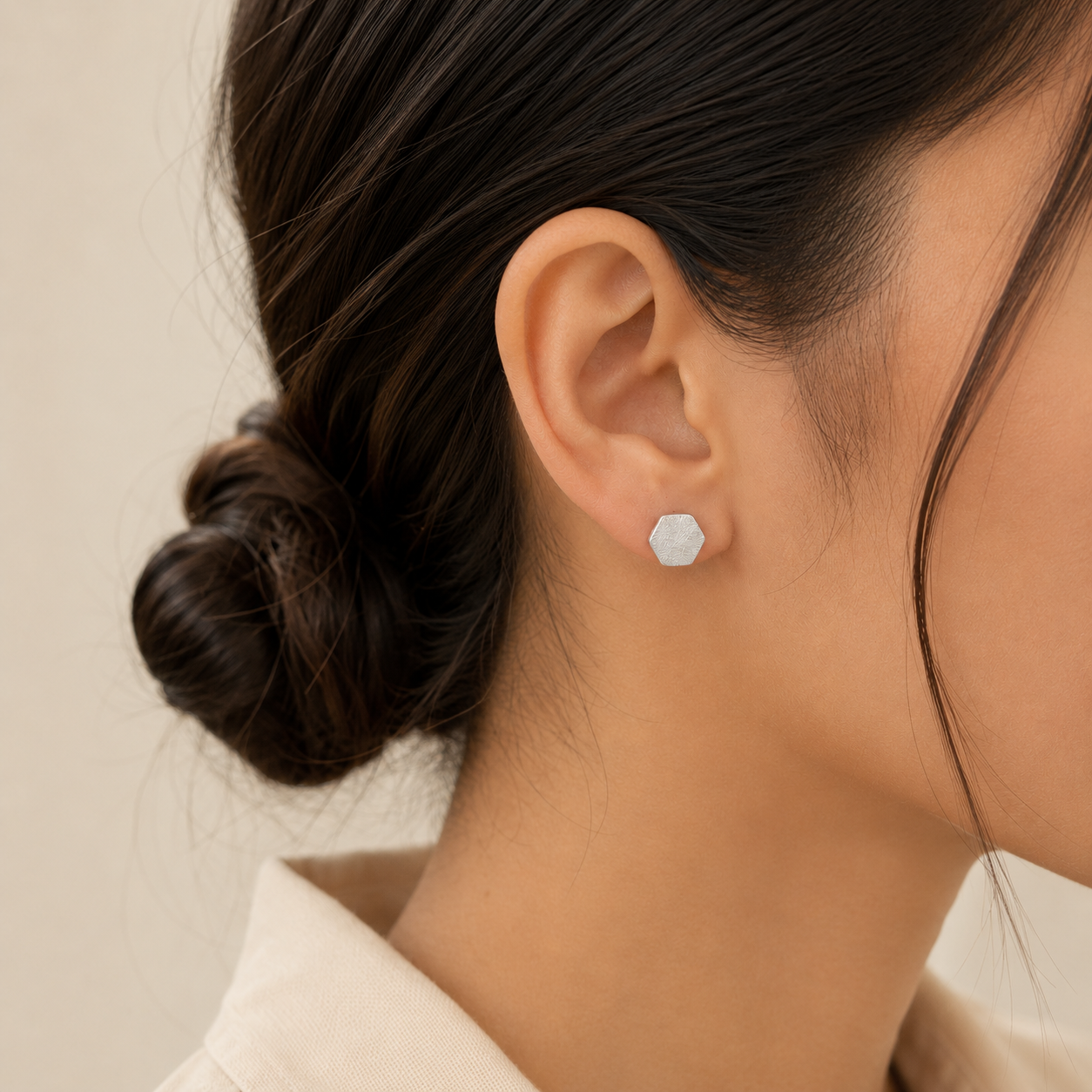 Brushed Hex Stud Earrings | 925 Silver