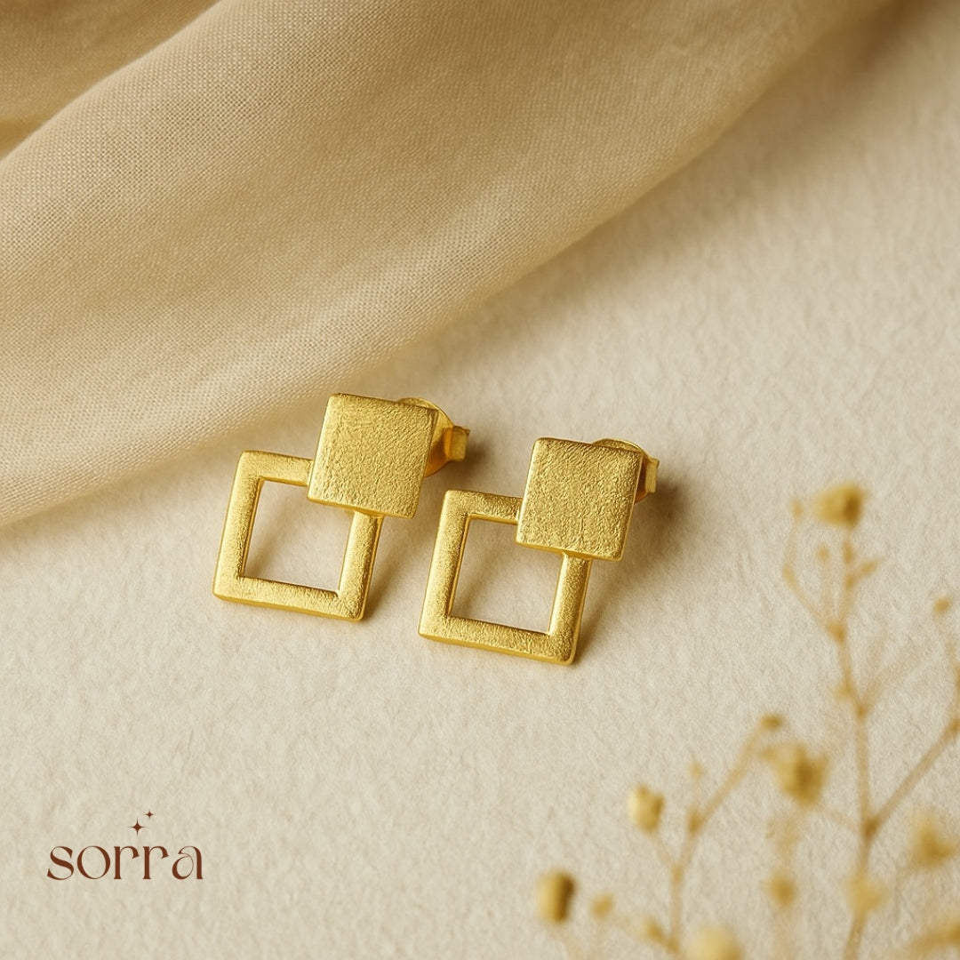 Bold Gold Square Danglers | 925 Silver