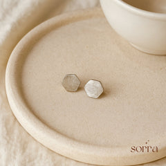 Brushed Hex Stud Earrings | 925 Silver