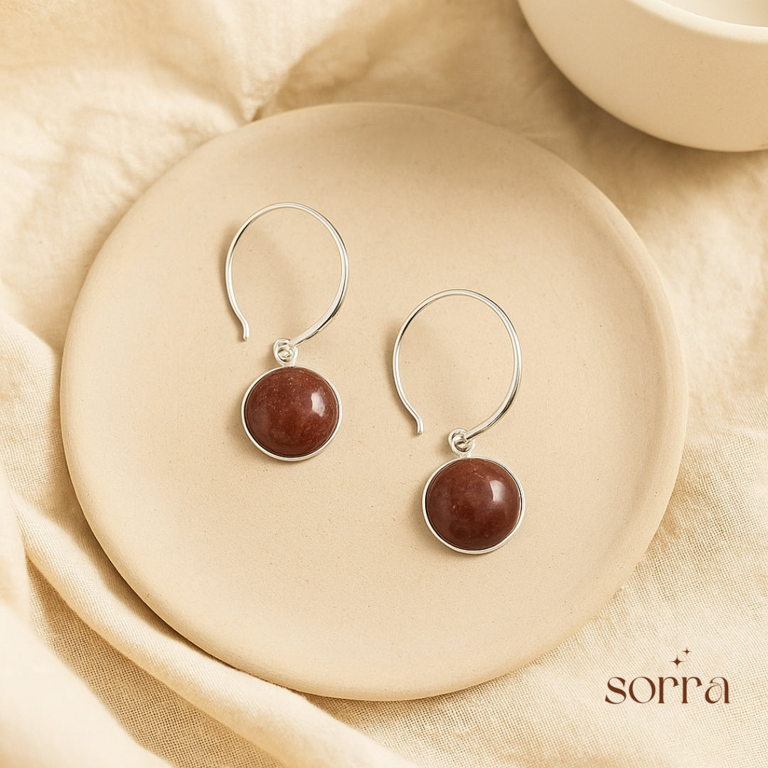 Cherry Red Stone Drop Earrings | 925 Silver