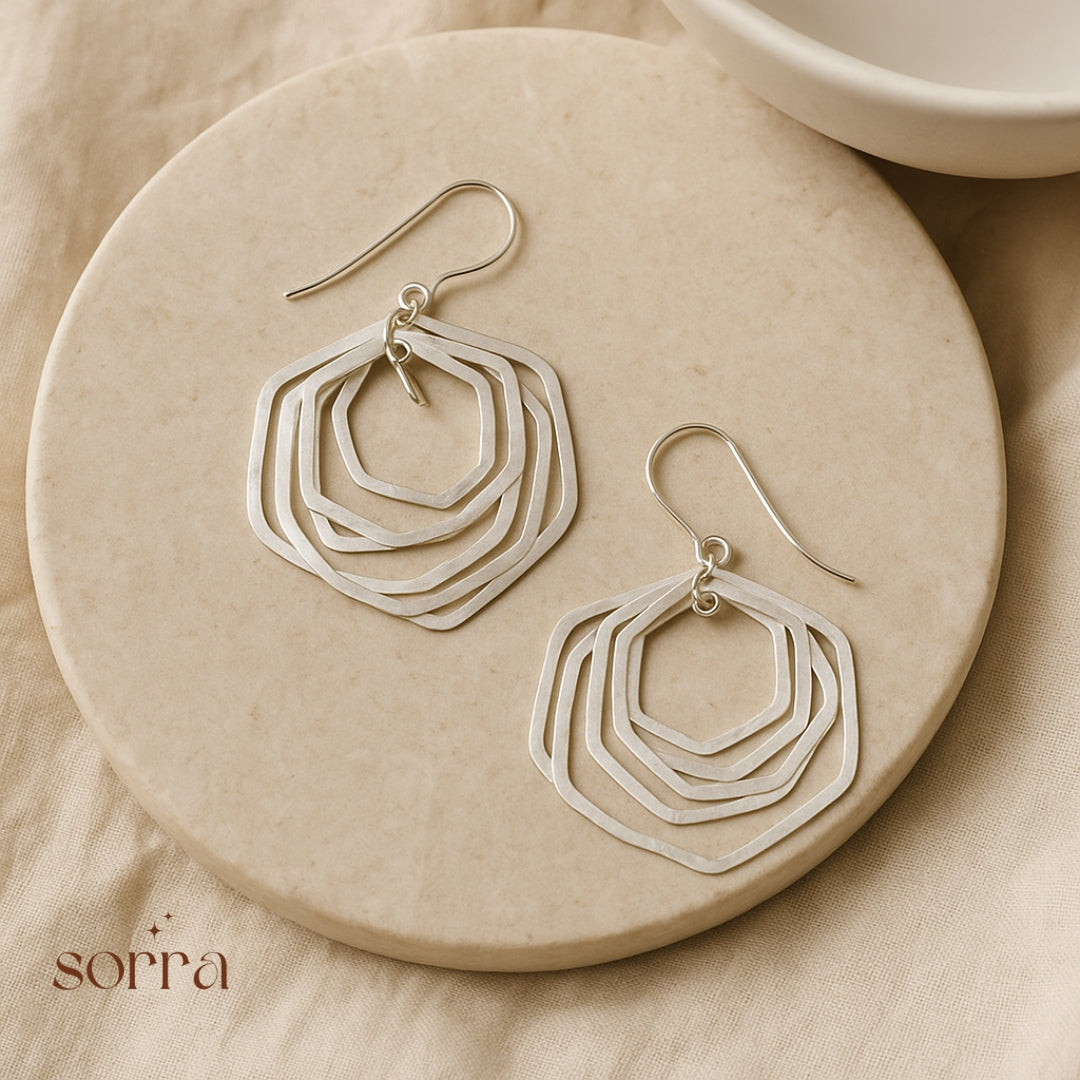 Silver Multi-Layer Hex Drops | 925 Silver