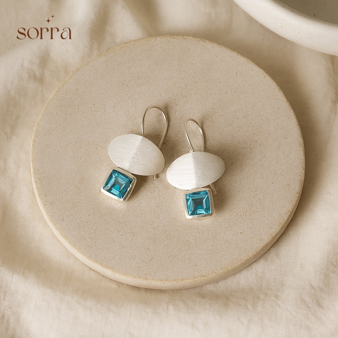Ocean Blue Silver Danglers | 925 Silver