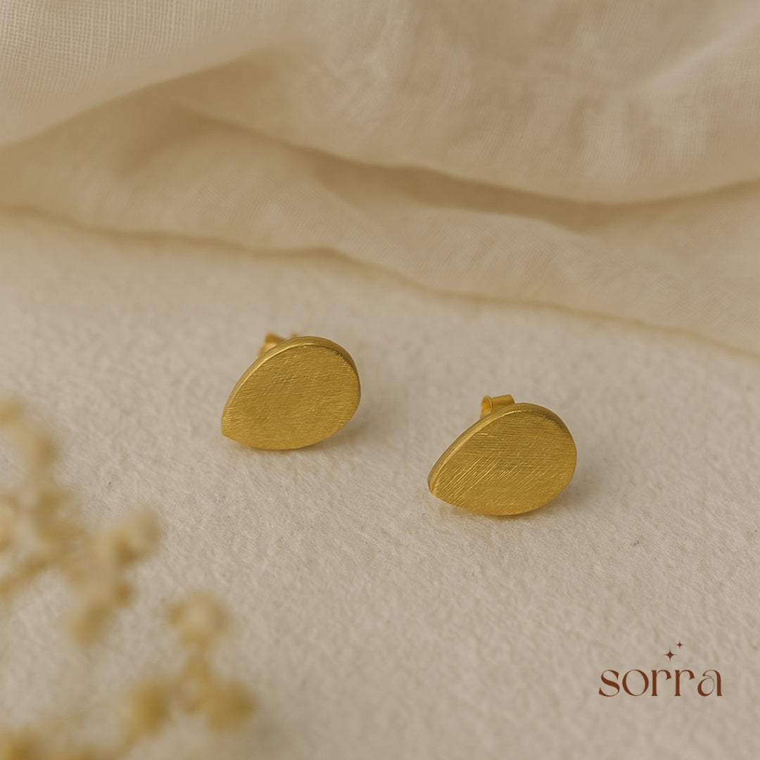 Golden Drop Stud Earrings | 925 Silver