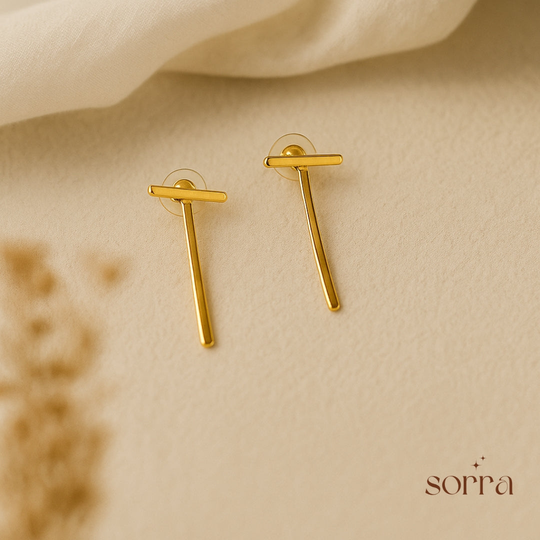 Chic Gold Bar Drop Earrings | 925 Silver