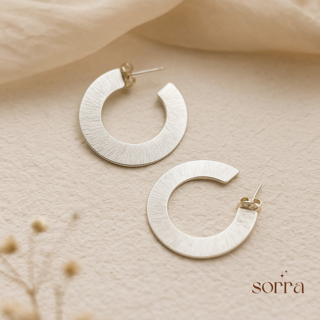 Textured Silver Hoop Earrings | 925 Silver