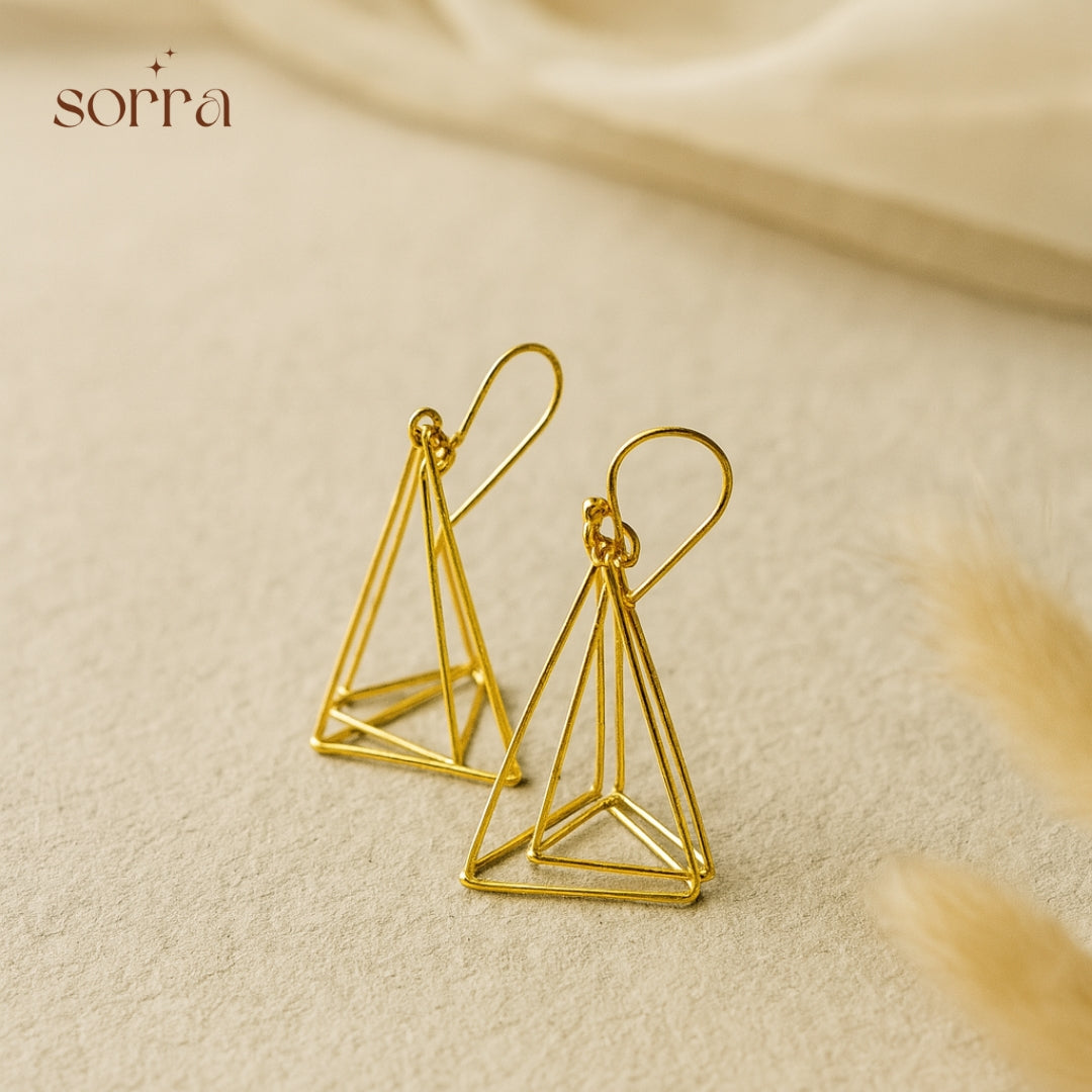 Golden Geometric Layered Drop Earrings | 925 Silver