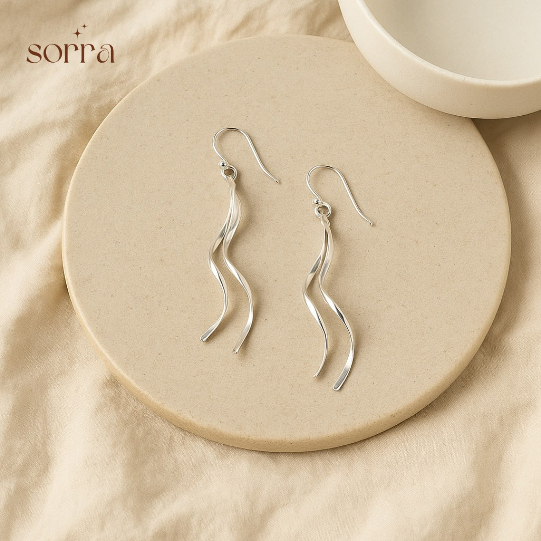 Wavy Silver Danglers | 925 Silver